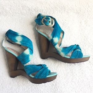 Miss Sixty Yolanda Wedge Boho Suede Sandal Sz 7.5